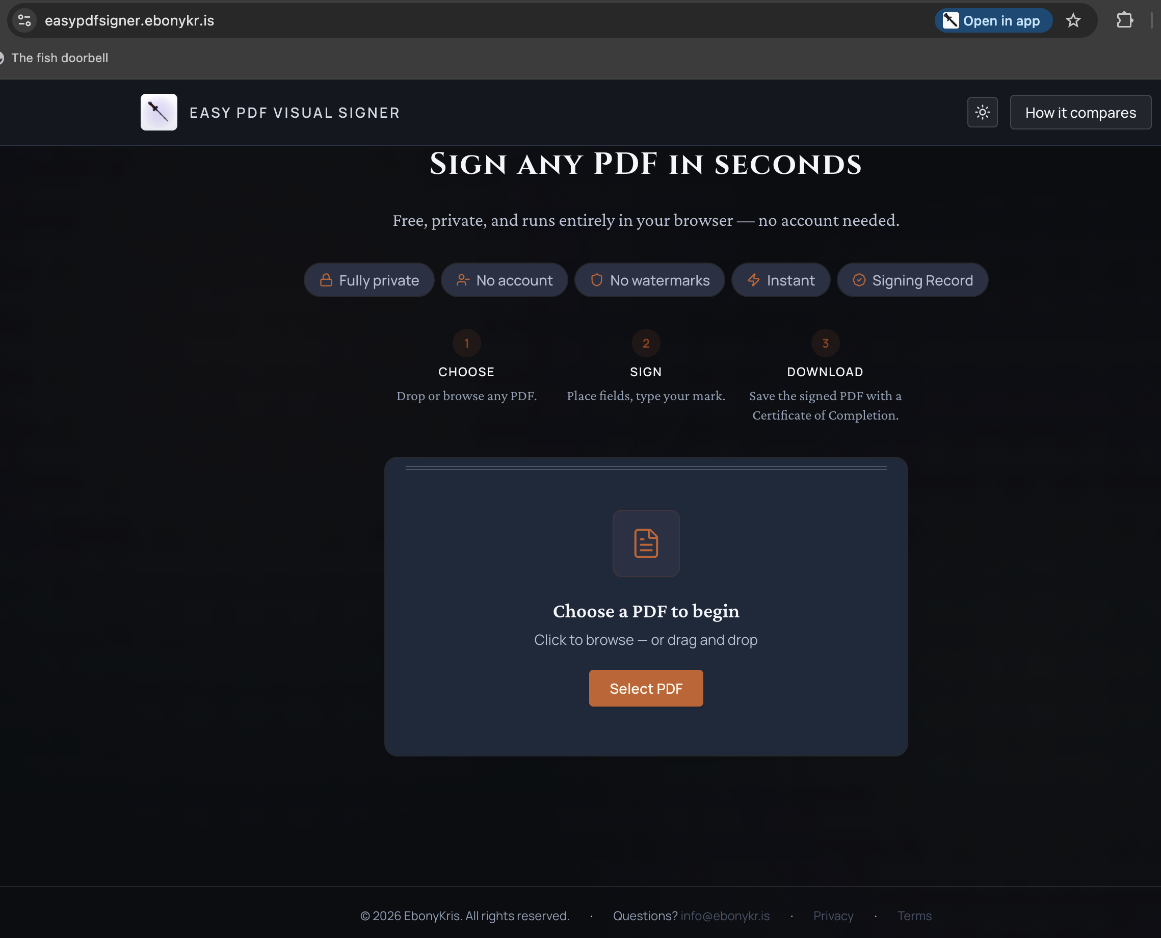 EasyPdfSigner final PDF upload page