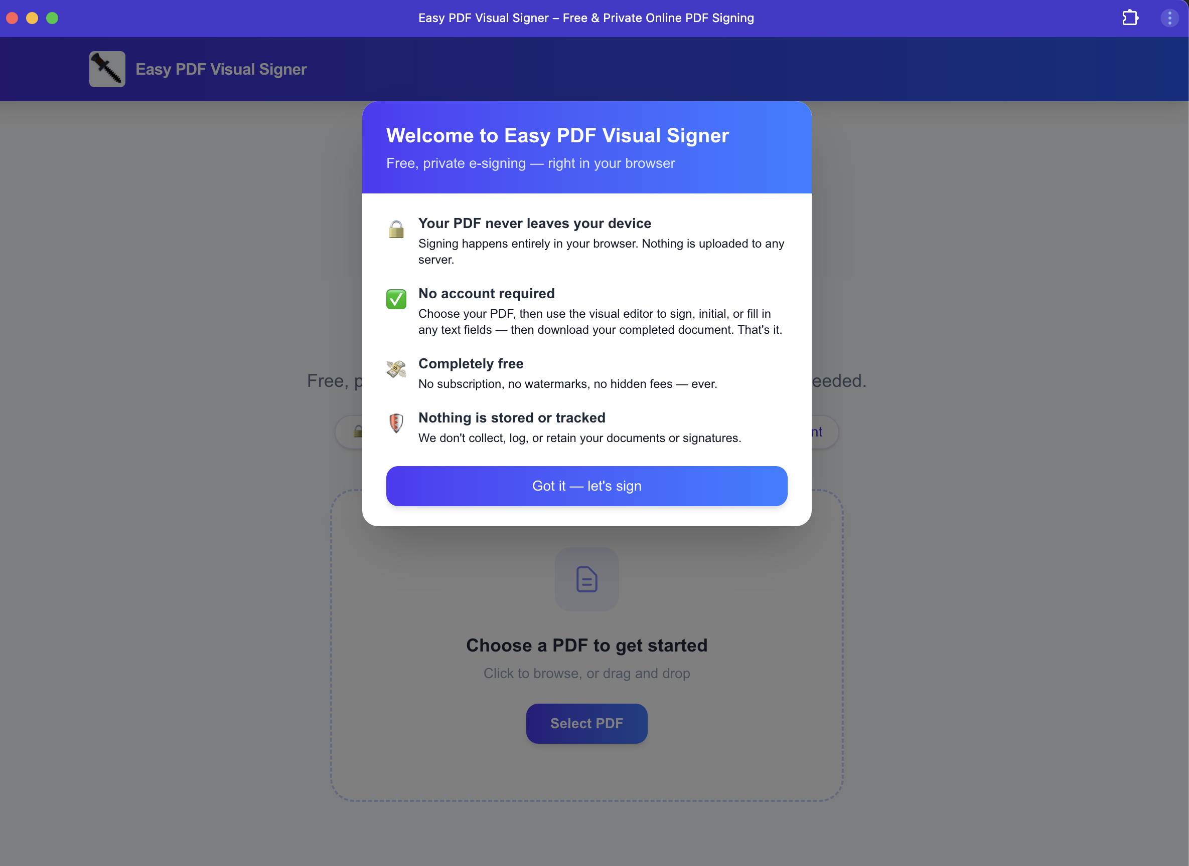 EasyPdfSigner landing page